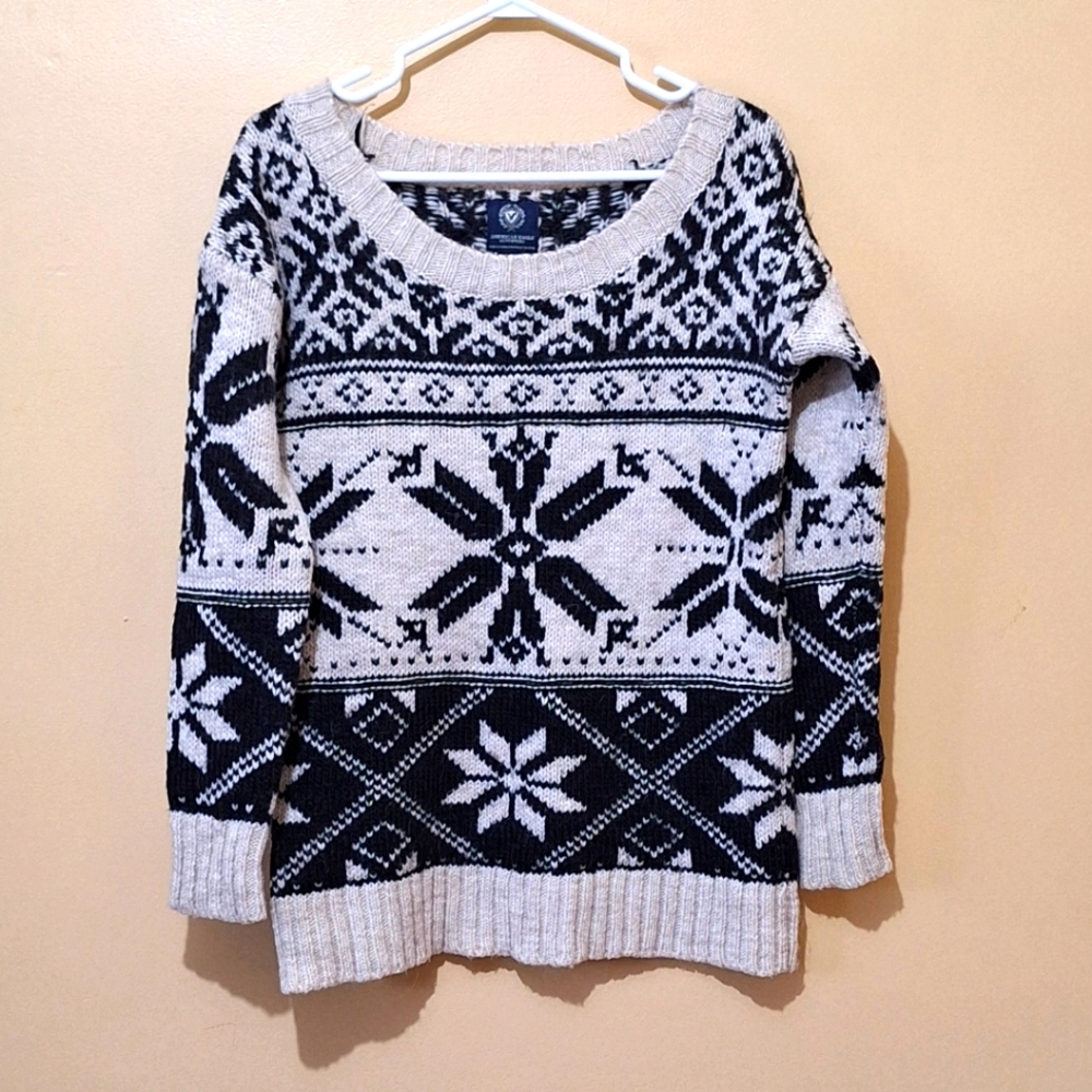 American Eagle Fair Isle Wool Alpaca Blend Boat Neck Sweater